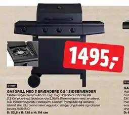 jem & fix Gasgrill med 3 brændere og 1 sidebrænder tilbud