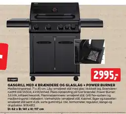 jem & fix GRILLEXPERT Gasgrill med 4 brændere og glaslåg + power burner tilbud