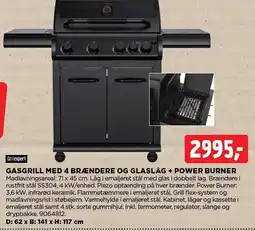 jem & fix GASGRILL MED 4 BRÆNDERE OG GLASLÅG + POWER BURNER tilbud