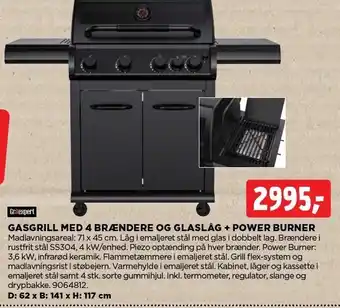 jem & fix GASGRILL MED 4 BRÆNDERE OG GLASLÅG + POWER BURNER tilbud