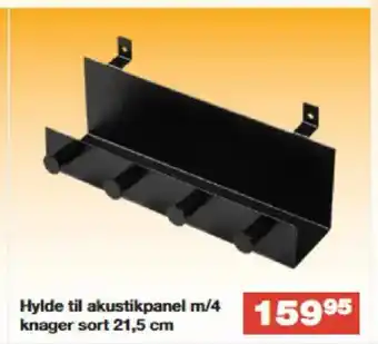 Bauhaus Hylde til akustikpanel m/4 knager sort tilbud