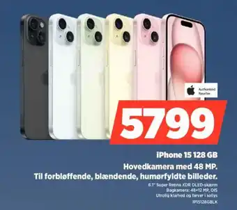 Power iPhone 15 128 GB Hovedkamera med 48 MP. tilbud