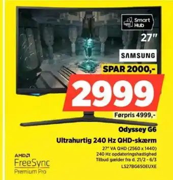 Power Odyssey G6 Ultrahurtig 240 Hz QHD-skærm tilbud