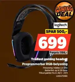 Power Trådløst gaming headset Programmerbar RGB-belysning tilbud