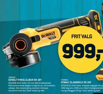 XL-BYG DEWALT VINKELSLIBER XR 18V tilbud