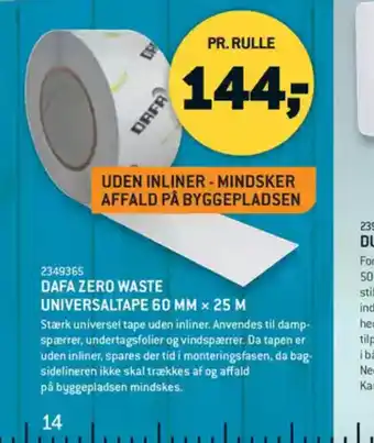 XL-BYG DAFA ZERO WASTE UNIVERSALTAPE 60 MM × 25 M tilbud