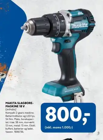 Davidsen Makita slagbore- maskine 18 v tilbud