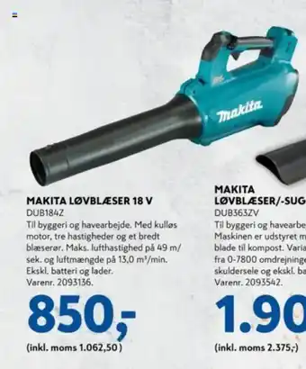 Davidsen Makita løvblæser 18 v tilbud