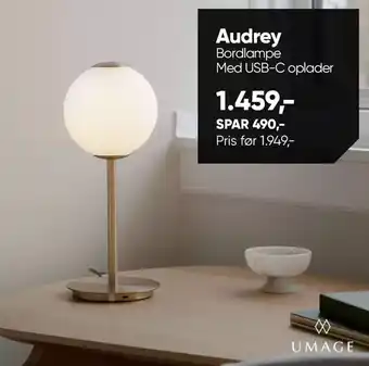 El-Salg Audrey bordlampe med usb-c oplader tilbud