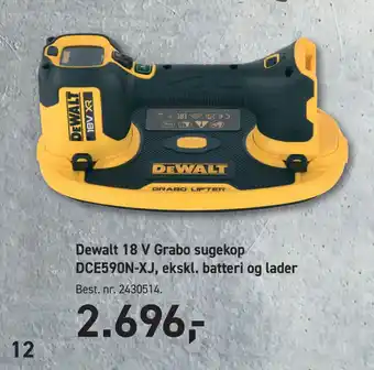 Johannes Fog Dewalt 18 V Grabo sugekop DCE590N-XJ, ekskl. batteri og lader tilbud