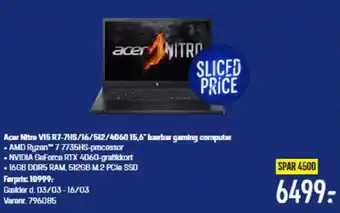 Elgiganten Acer Nitro V15 R7-7HS/16/512/4060 15,6" barbar gaming computer tilbud