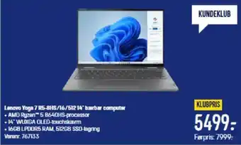 Elgiganten Lenovo Yoga 7 R5-8HS/16/51214" bærbar computer tilbud