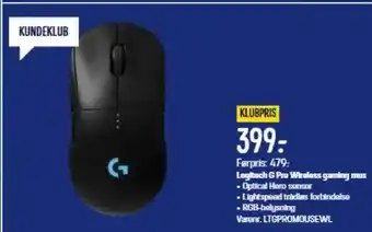 Elgiganten Logitech G Pro Wireless gaming mus tilbud