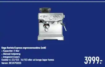 Elgiganten Sage Barista Express espressomaskine (stál) tilbud