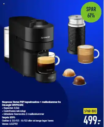 Elgiganten Nespresso Vertuo POP kapselmaskine + malkeskummer fra DeLonghi ENV90.BAE tilbud