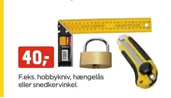 Hobbykniv, hængelås eller snedkervinkel