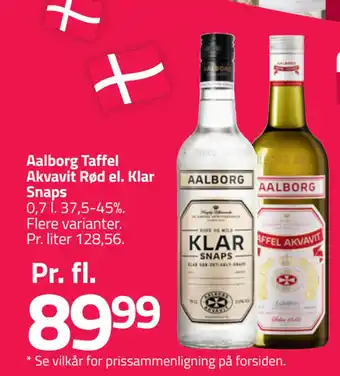 Fleggaard Aalborg Taffel Akvavit Rød el. Klar Snaps tilbud