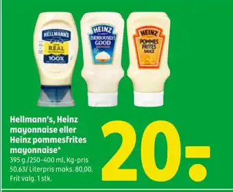 Coop 365 Hellmann's, Heinz mayonnaise eller Heinz pommesfrites mayonnaise* tilbud