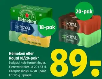 Coop 365 Heineken eller Royal 18/20-pak* tilbud