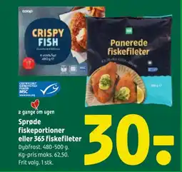 Coop 365 Sprøde fiskeportioner eller 365 fiskefileter tilbud