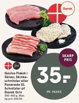 SPAR Gestus Flæsk i Skiver, Skinkeschnitzler eller Panerede XL Schnitzler af Dansk Gris tilbud