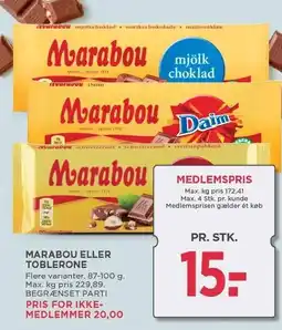 MENY MARABOU ELLER TOBLERONE tilbud