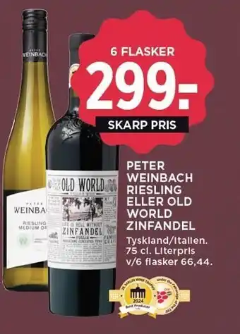 MENY PETER WEINBACH RIESLING ELLER OLD WORLD ZINFANDEL - 6 FLASKER tilbud