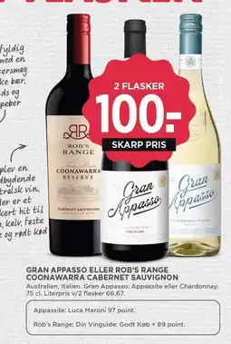 MENY GRAN APPASSO ELLER ROB'S RANGE COONAWARRA CABERNET SAUVIGNON - 2 FLASKER tilbud