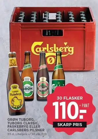 MENY Grøn Tuborg, Classic eller Carlsberg Pilsner 30x33 cl tilbud