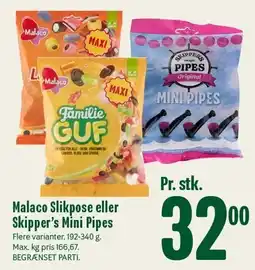 Min Købmand Malaco Slikpose eller Skipper's Mini Pipes tilbud