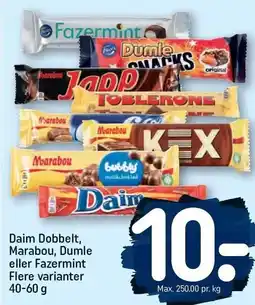 REMA 1000 Daim Dobbelt, Marabou, Dumle eller Fazermint Flere varianter 40-60 g tilbud