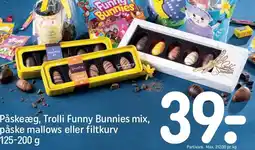 REMA 1000 Påskeæg, Trolli Funny Bunnies mix, påske mallows eller filtkurv tilbud