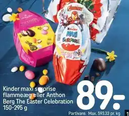 REMA 1000 Kinder maxi surprise flammeæg eller Anthon Berg The Easter Celebration tilbud