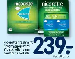 REMA 1000 Nicorette freshmint 2 mg tyggegummi 210 stk. eller 2 mg cooldrops 160 stk tilbud