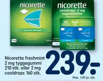 REMA 1000 Nicorette freshmint 2 mg tyggegummi 210 stk. eller 2 mg cooldrops 160 stk tilbud