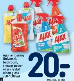 REMA 1000 Ajax rengøring universal, bathroom, shower power eller crystal clean glass tilbud