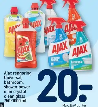 REMA 1000 Ajax rengøring universal, bathroom, shower power eller crystal clean glass tilbud