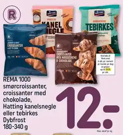 REMA 1000 REMA 1000 smørcroissanter, croissanter med chokolade, Hatting kanelsnegle eller tebirkes tilbud