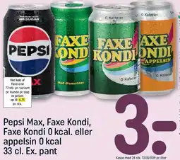 REMA 1000 Pepsi Max, Faxe Kondi, Faxe Kondi 0 kcal. eller appelsin 0 kcal tilbud