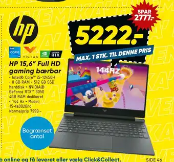 Bilka HP 15,6” Full HD gaming bærbar tilbud