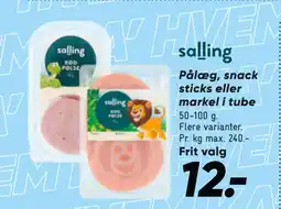 Bilka Pålæg, snack sticks eller markel i tube tilbud