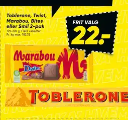 Bilka Toblerone, Twist, Marabou, Bites eller Smil 2-pak tilbud