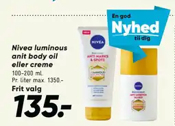 Bilka Nivea luminous anit body oil eller creme tilbud