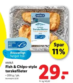 Lidl HAVBLÅ Fish & Chips-style torskefileter tilbud