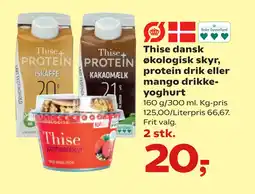 SuperBrugsen Thise dansk økologisk skyr, protein drik eller mango drikke yoghurt tilbud