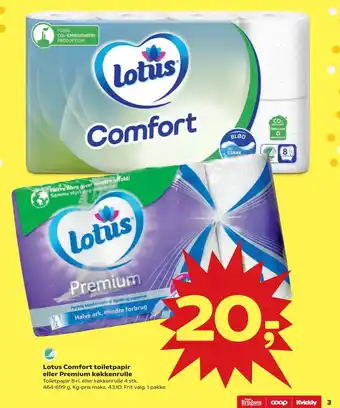 SuperBrugsen Lotus Comfort toiletpapir eller Premium køkkenrulle tilbud