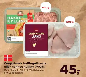 SuperBrugsen Coop dansk kyllingelårmix eller hakket kylling 7-10% tilbud