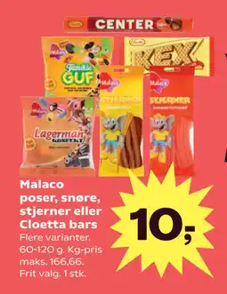 SuperBrugsen Malaco poser, snøre, stjerner eller Cloetta bars tilbud