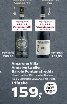 SuperBrugsen Amarone Villa Annaberta eller Barolo Fontanafredda tilbud