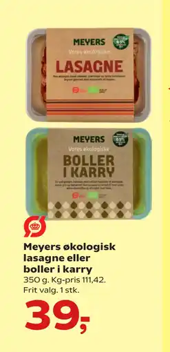 Kvickly Meyers økologisk lasagne eller boller i karry tilbud